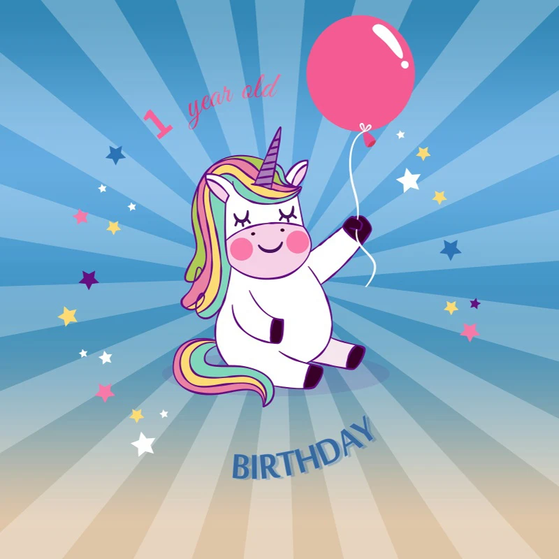 

Laeacco Baby 1 Birthday Unicorn Balloon Radiation Stripe Photo Background Customized Photography Backdrops For Photo Studio