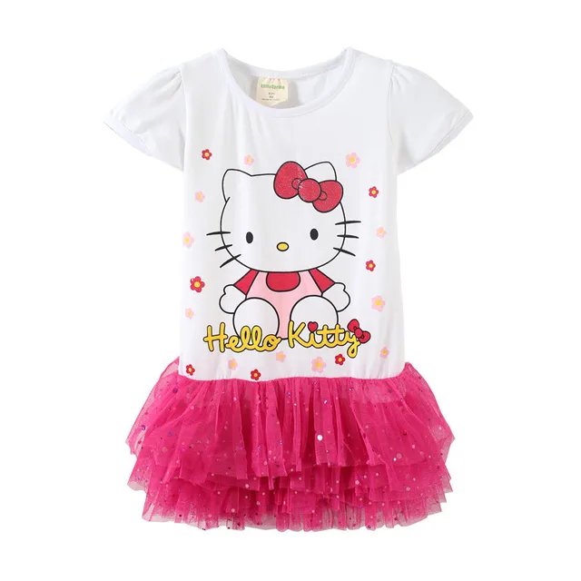 Children hello kitty layered Dress toddler pretty Girls sequined