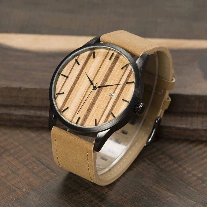 BOBO BIRD WG16 Simple Top Brand Luxury Metal Quartz Wrist Mens Watch Calendar Display Wood Dial Face Watches Accept OEM Relogio