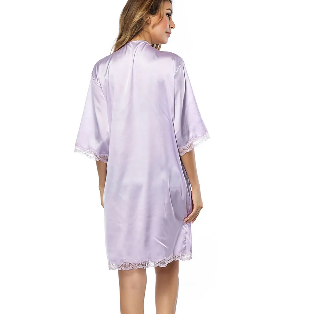 2019 женский халат шелковое Летняя ночь большого размера кружевное кимоно пижамы