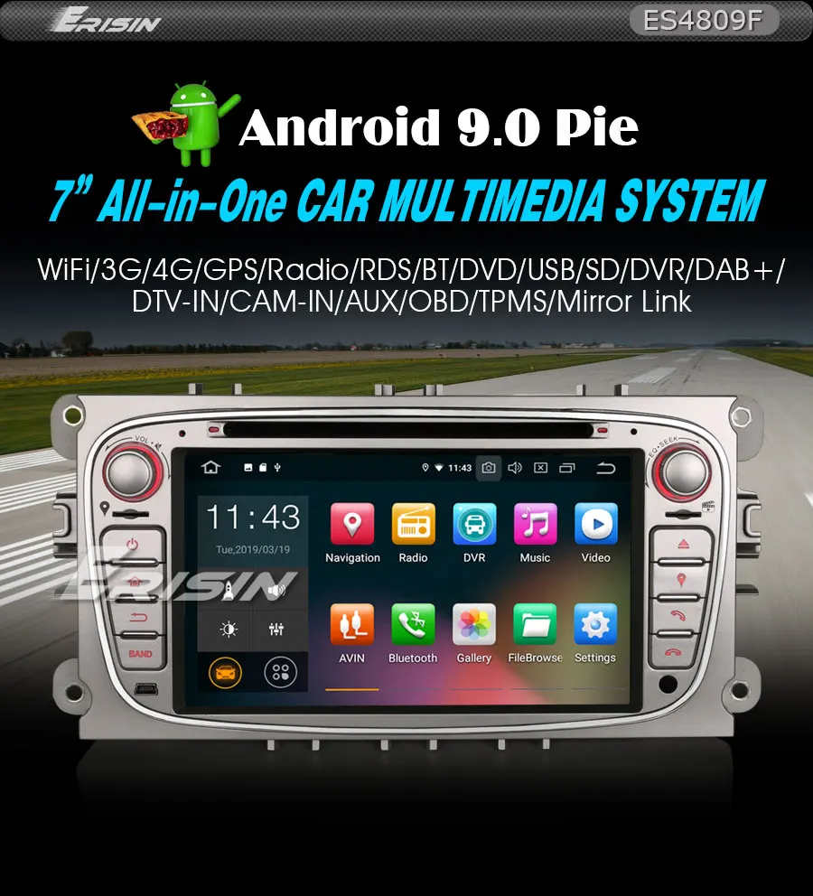 Perfect 7" Android 9.0 Pie OS Car DVD Multimedia GPS Radio for Ford Focus 2007-2010 & Ford Mondeo 2007-2011 & Ford C-Max 2008-2010 1