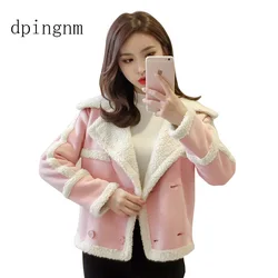 loose lamb faux fur jacket coats women winter double breasted plush teddy bear coat warm fur overcoat veste fourrur