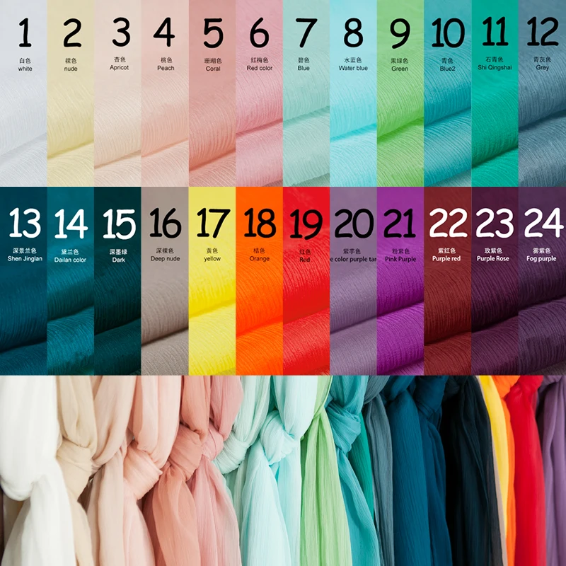 24 Colors: Georgette pure silk fabric,Crinkle Georgette,solid color,thin,sheer,soft,sew for top, shirt, dress, craft by the yard