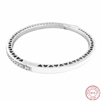 

Smooth Silver Enamel & Shining CZ Radiant Hearts Bangles Bracelets for Women Silver 925 Jewelry FLB038