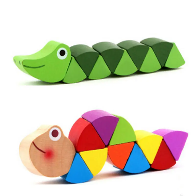 

Small wooden toy caterpillars MG117 Variety color puzzle toy animal dolls