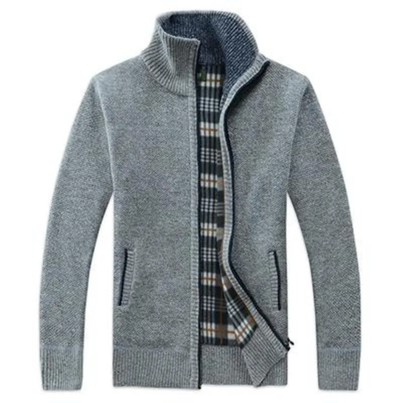 Sweater men's autumn and winter plus velvet thickening artificial fur wool large size 4XL zipper knit coat stand collar cardigan