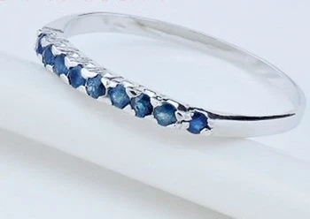 

Per jewelry Natural real sapphire slim ring Free shipping 925 sterling silver 2*2mm 0.05ct*9pcs gemstone X80925004