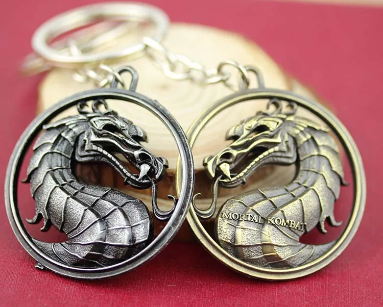 New style Mortal Kombat Silver Pendant Keychain Die Cast Cosplay Dragon
