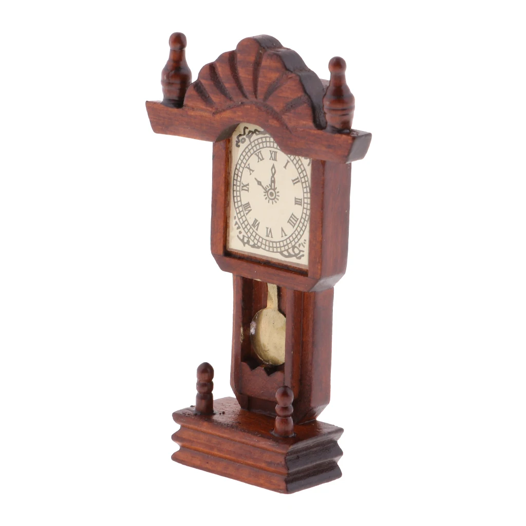 1/12 Scale Vintage Dollhouse Miniature Wooden Desk Table Clock Model Toy for 12th Dolls House Decor Accessories