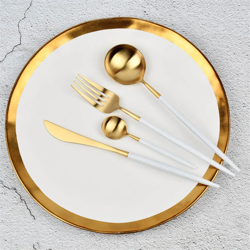 Розовые золотые столовые приборы набор металла многоразовые столовые приборы ресторанный нож вилка ложка посуда набор 304 нержавеющая сталь кухонная посуда