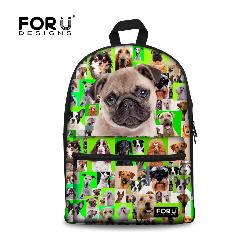 FORUDESIGNS Cute Teenager Girls Backpack Printing French Pug Dog