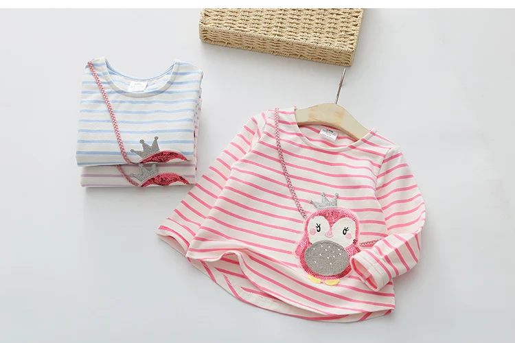 Children Penguin Tops 2018 Hot Sale Spring Autumn Kids Clothes Long Sleeve O-Neck Strip Girl Long Sleeve T Shirt (9)