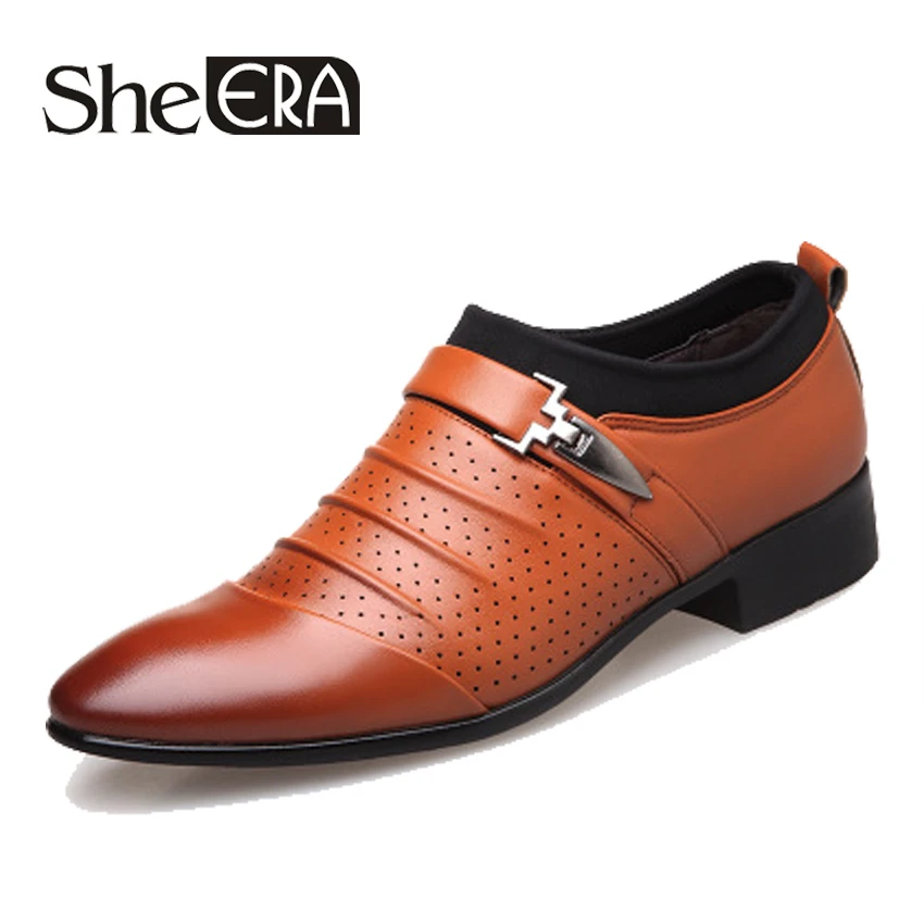 

She ERA 2019 Men Shoes Spring New Hole Men Business Casual Dress Shoes Pointed Breathable Footwear Men Shoes Homme Dropshipping