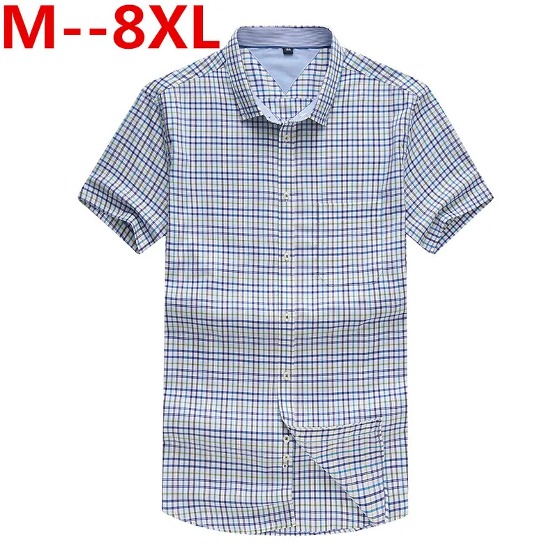 Большие размеры 10XL 8XL 6XL 5XL мужская хлопковая рубашка с коротким рукавом клетчатая