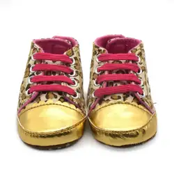 Для маленьких мальчиков Девочка младенческой малыша Фрист Ходунки для детей Леопардовый Золотой Обувь для младенцев Прогулки тапки 0-18 м
