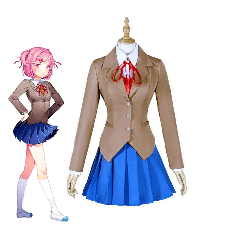 Doki Literature Club Natsuki Monika Yuri Sayori Girls Женская Школьная форма Косплей Костюм |