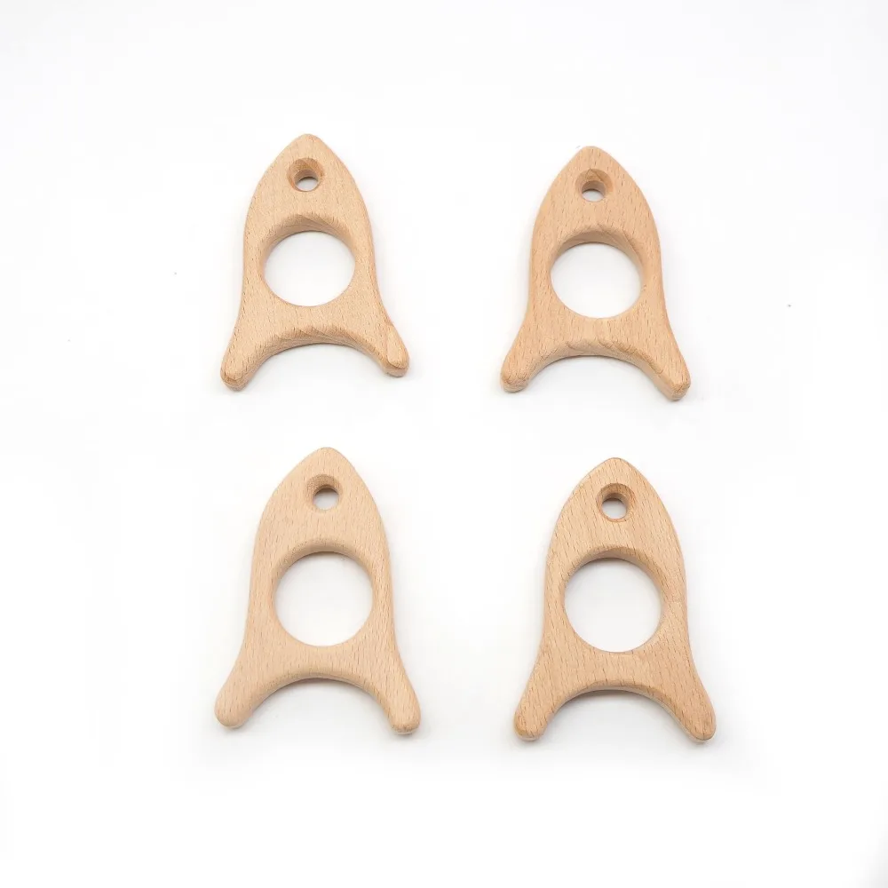 Chenkai 10pcs Wood Airplane Teether Nature Baby Rattle Teething Grasping Toy DIY Organic Eco-friendly Wooded Gift Accessories