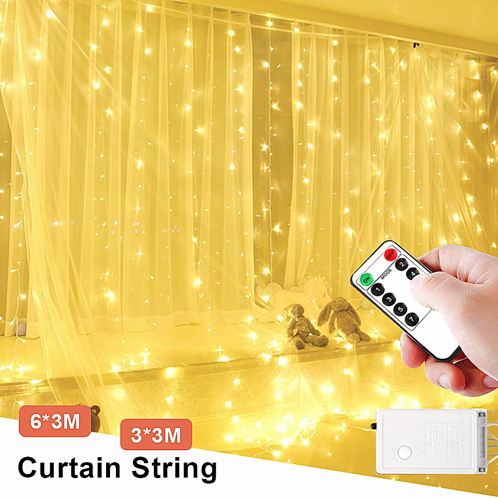 

6x3M 8 Modes LED Curtain Holiday Garland Fairy Lights Remote Control String Lights Garden Lighting Party Wedding Christmas Light