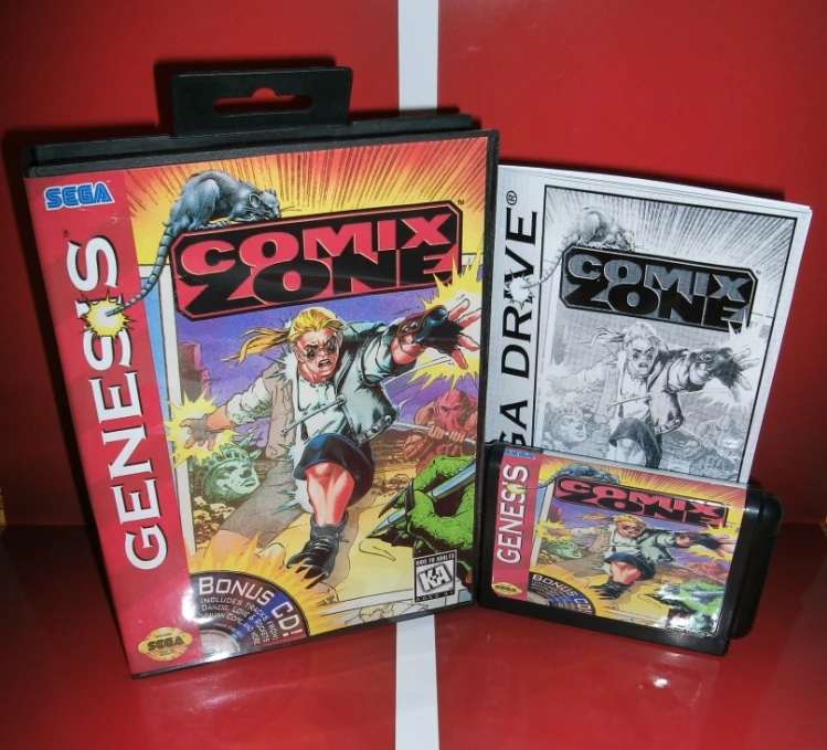 

Comix Zone US Cover with box and manual For Sega Megadrive Genesis Video Game Console 16 bit MD card