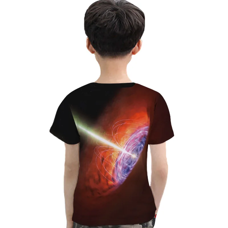 Детская летняя футболка с космическим принтом с черной дырой и цифровой теорией Эйнштейна футболка с короткими рукавами для мальчиков и девочек