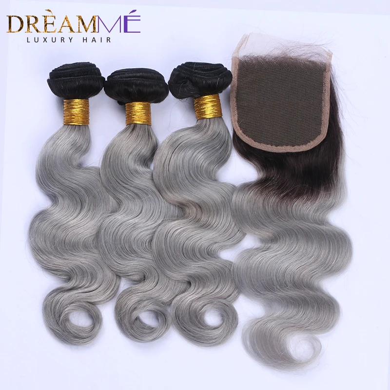 1b green human hair extension with lace closure (2)