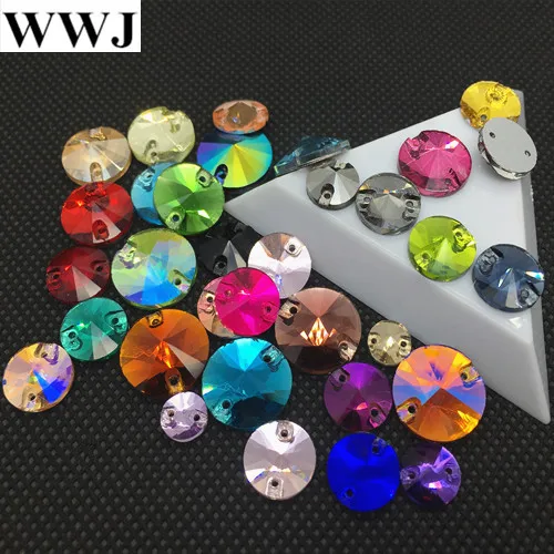 

Link1 All Size&Colors 8mm~18mm Round Rivoli Glass Crystal Sew-on Stone Flatback 2Holes Sewing jewelry Bead DIY beauty decoration