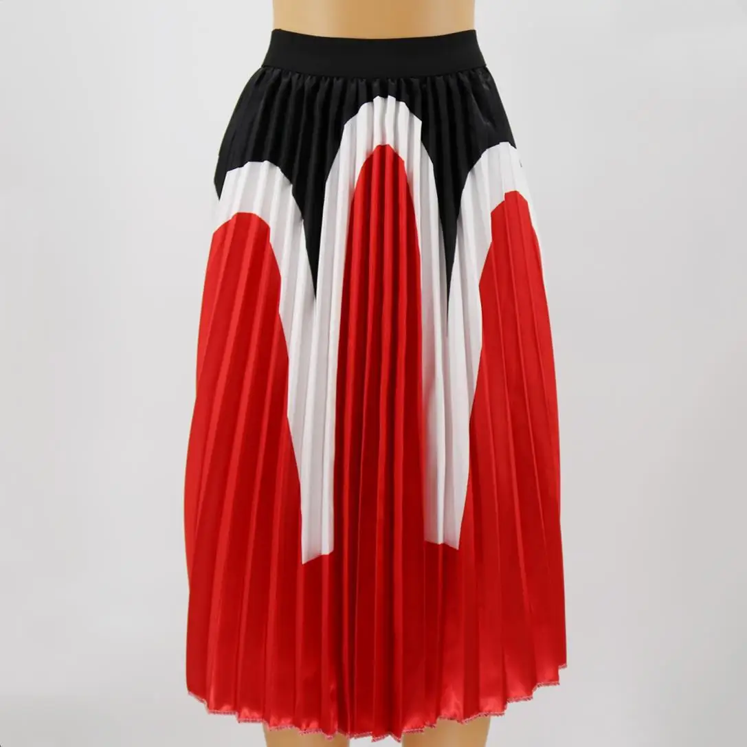 Летняя плиссированная юбка трапециевидной формы с принтом для женщин, длинная юбка с геометрическим принтом, женские модные миди юбки больших размеров