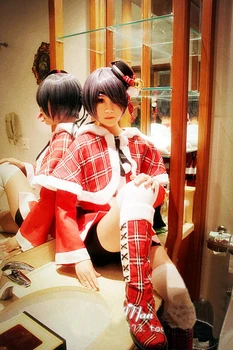 

[Customize]Anime Kuroshitsuji Black Butler Figure Ciel Christmas Suit Uniform Halloween cosplay costume for Adult free ship