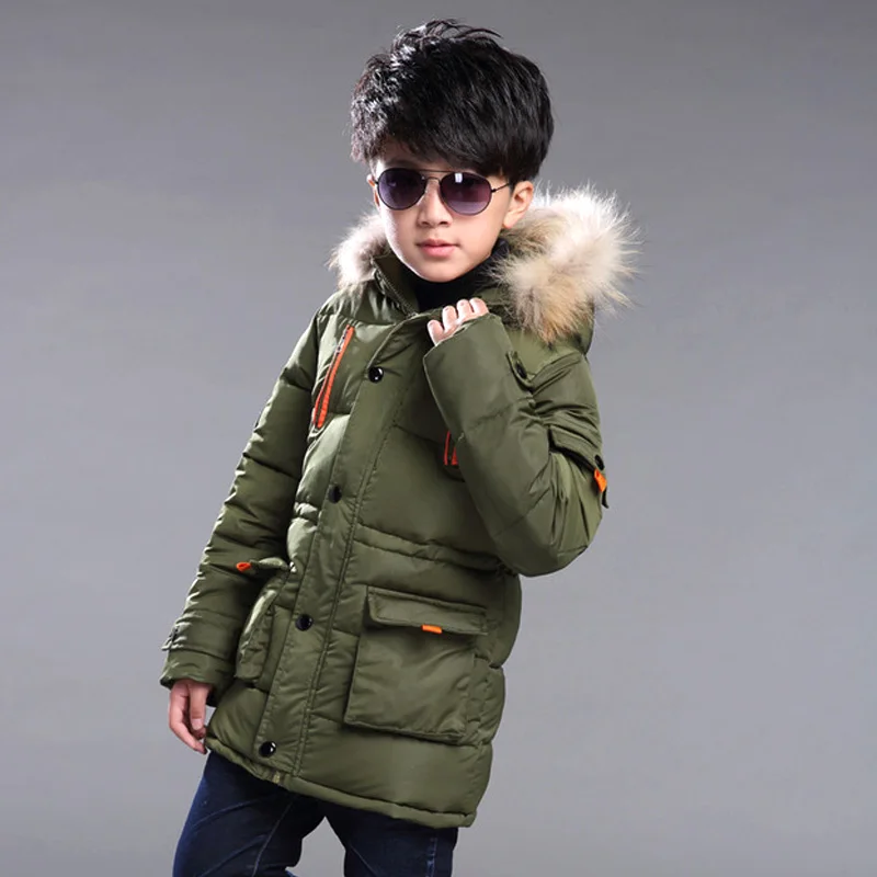 Пальто и куртки для мальчиков, размеры 5, 6, 7, 8, 9, 10, 11 лет, плотная осенне-зимняя одежда husky,, шерстяная одежда на молнии с капюшоном - Цвет: Army green