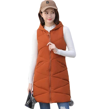 

2019 Winter Vest Women Thick Casual Solid Hooded Waistcoat Outwear Long Vest Jacket Coletes Vests Female Colete Feminino D403