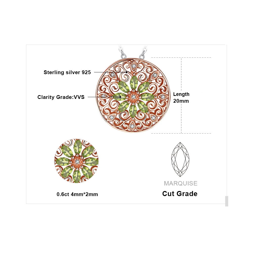 Jдворца натуральный кулон из перидота ожерелье из стерлингового серебра 925 пробы розовое золото драгоценные камни колье эффектн