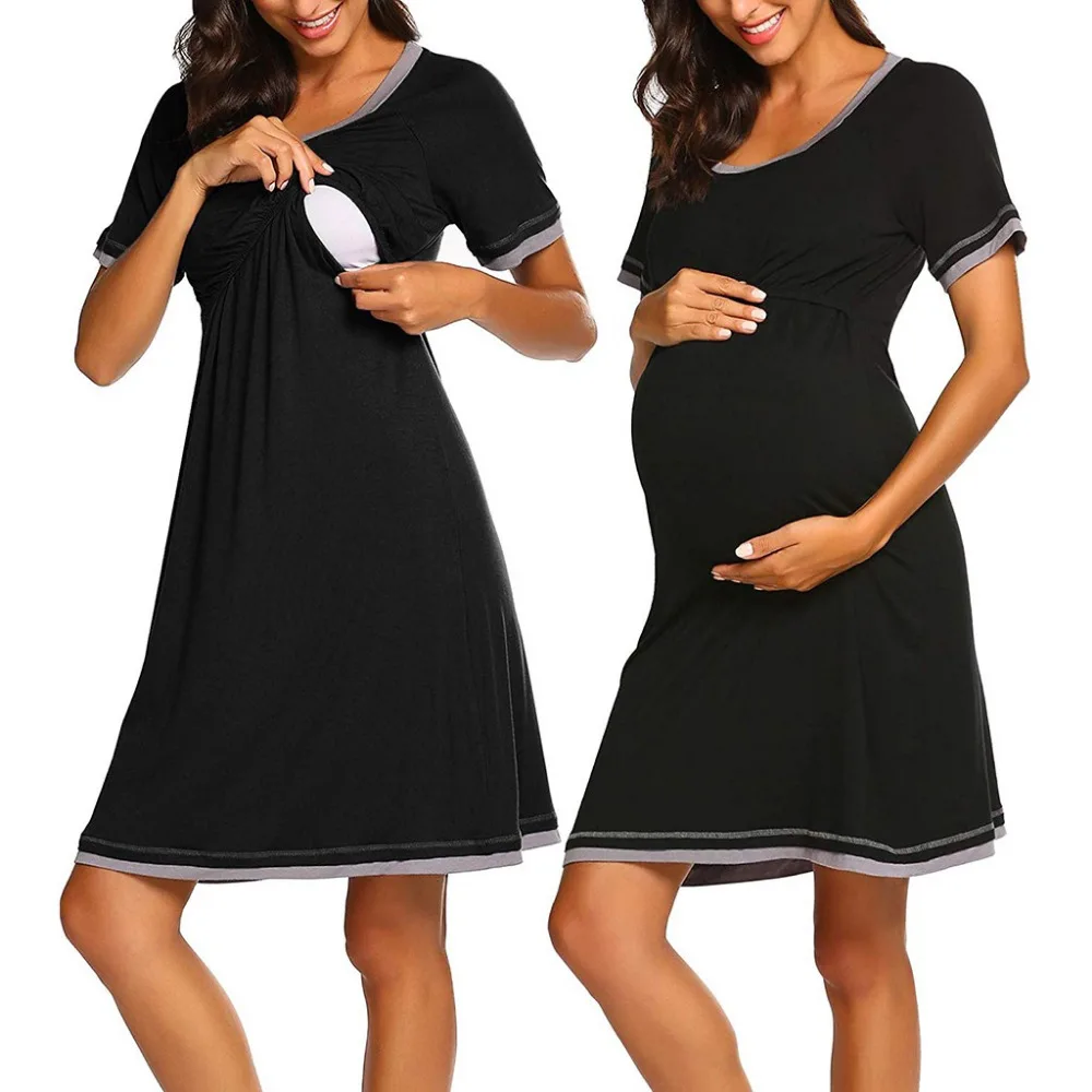 

Pregnants Maternity Dress Short Sleeve Nursing Baby Breastfeeding Nightdress Pregnancy Cotton Blends Solid Causal Dress