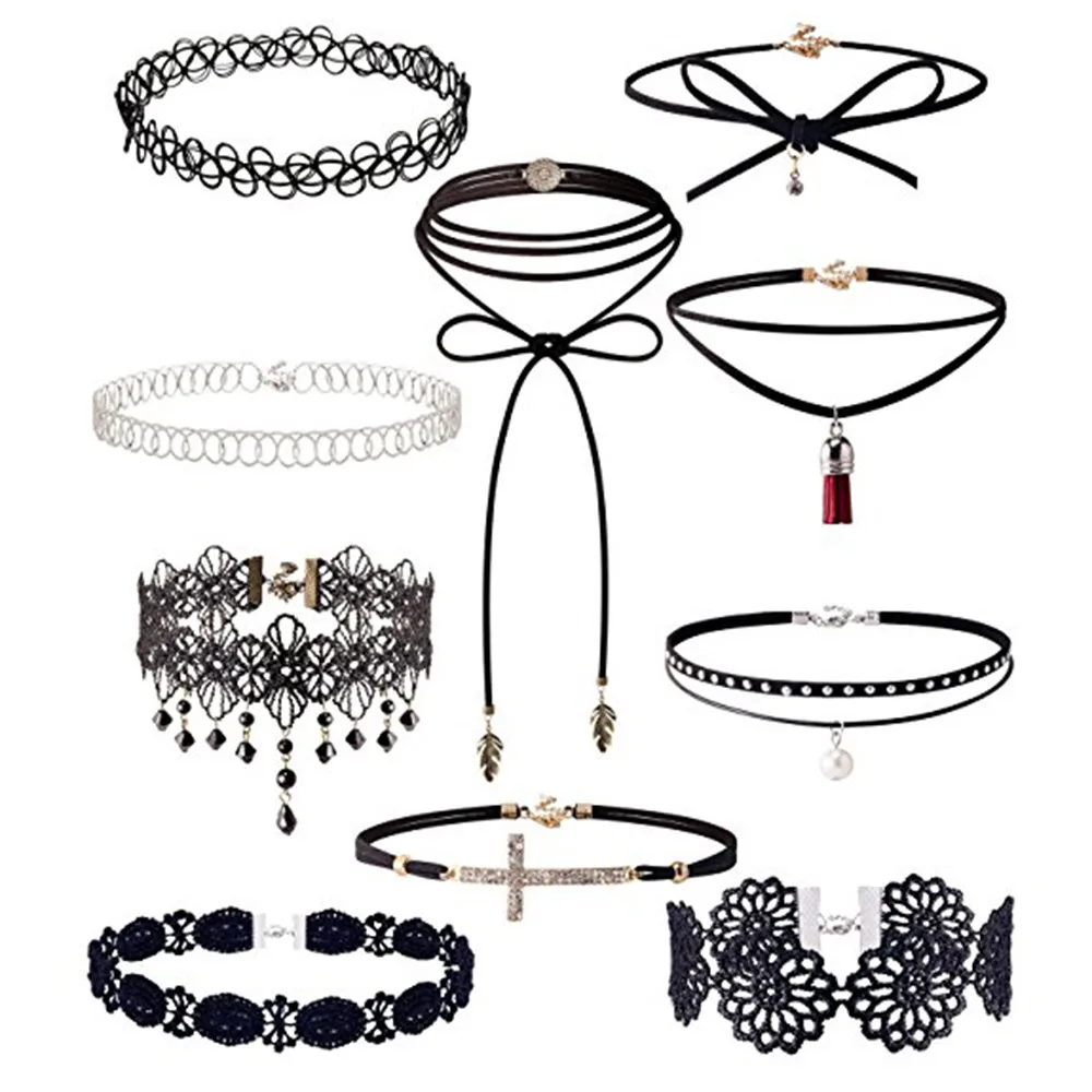 Diomedes, 10 шт./партия, черные бархатные чокеры, ожерелья для женщин, модные короткие чокеры, ожерелье, модное ювелирное изделие,#23 подарок - Окраска металла: A