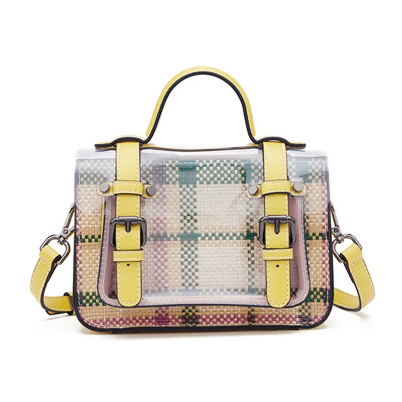 

Women Weave Handbag Transparent PVC Hasp Designer Woven Bag Fashion Crossbody Bag Female Rivet PU Leather Messenger Bolsa SS7147