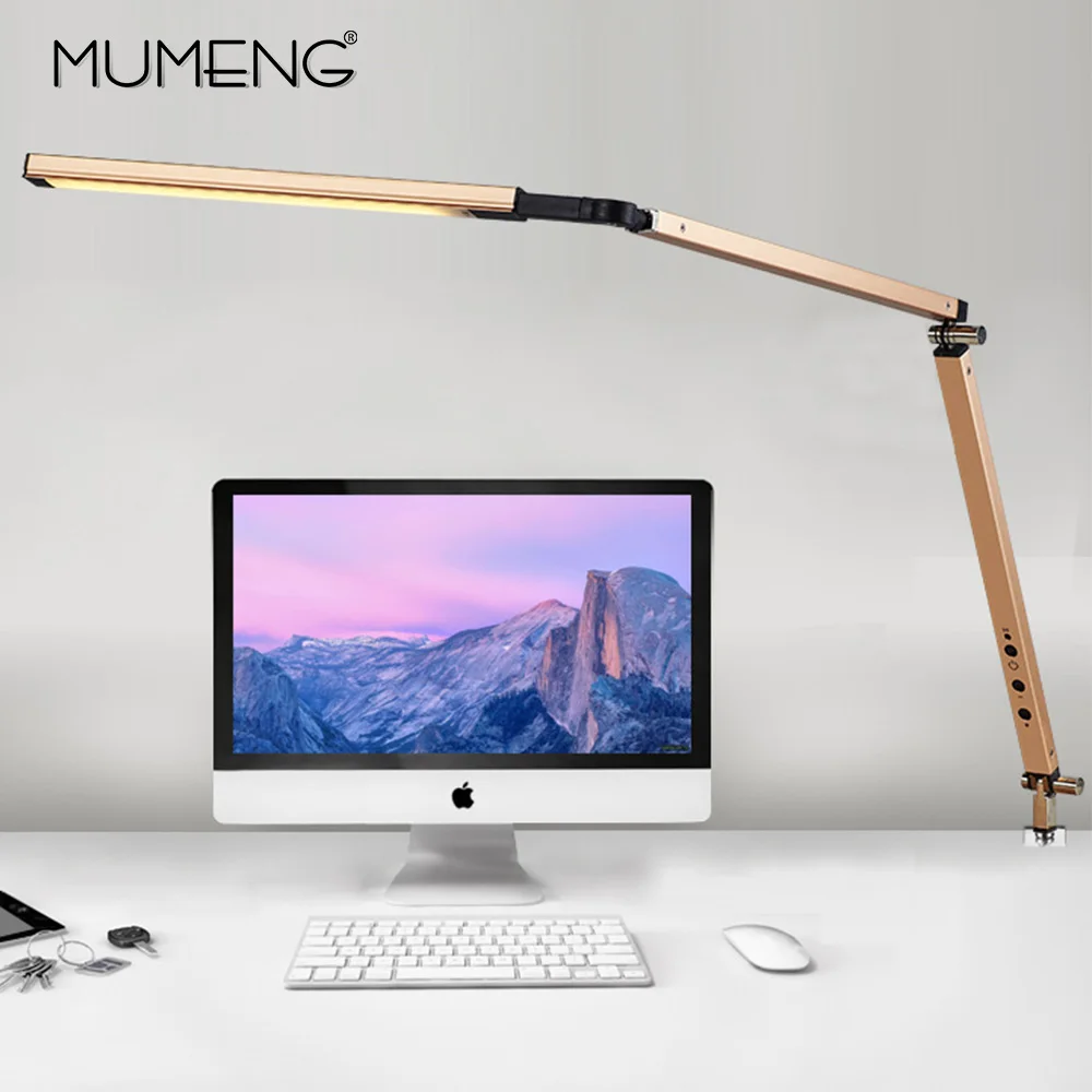 

Creative Simple Folding LED Dimmable Table Lamp Portable Office Laptop Fixture Eye Protection Long Arm Clip Reading Study Light