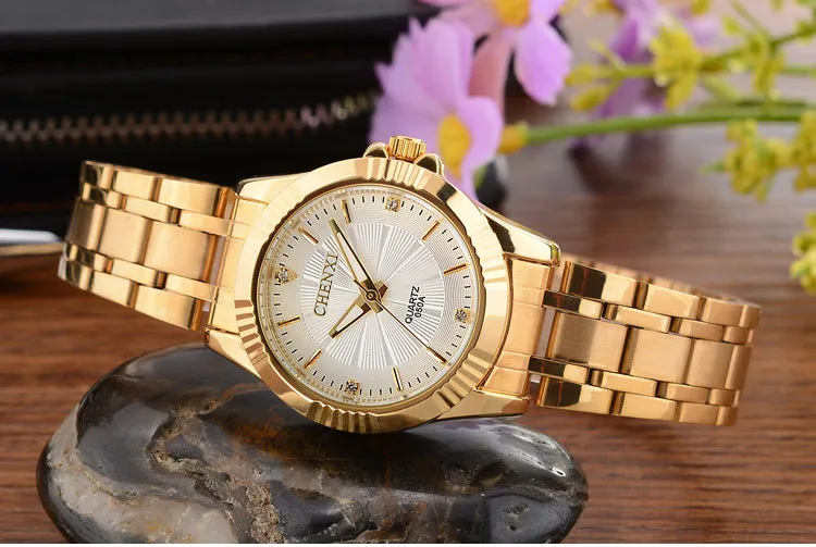 Бренд CHENXI роскошные женские часы золотые водонепроницаемые элегантные женские деловые часы минимализм повседневные Кварцевые женские наручные часы золотые - Цвет: Белый