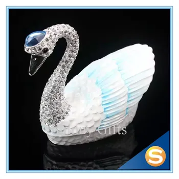 

Crystal Swan Handmade Trinket Box Handcrafted Enamel Love Bird Figurine Ring Box Wedding Swan Gifts
