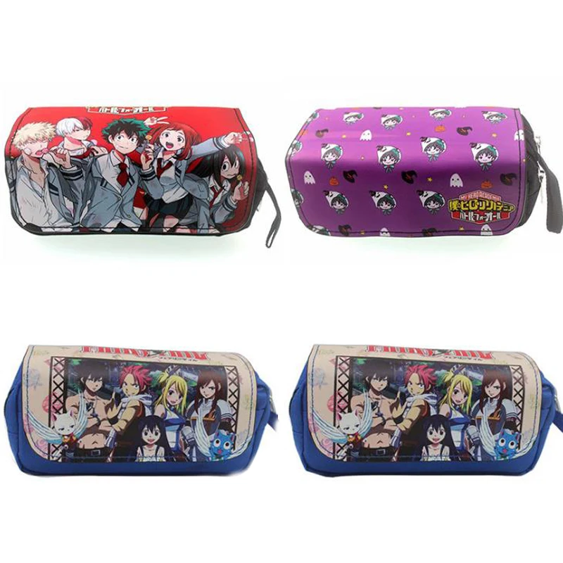 

1 Pcs Cartoon Anime My Hero Academia Fairy Tail Yuri on Ice Zipper Pencil Cases PU Leather Cosmetic Bags Pencil Bags Stationery