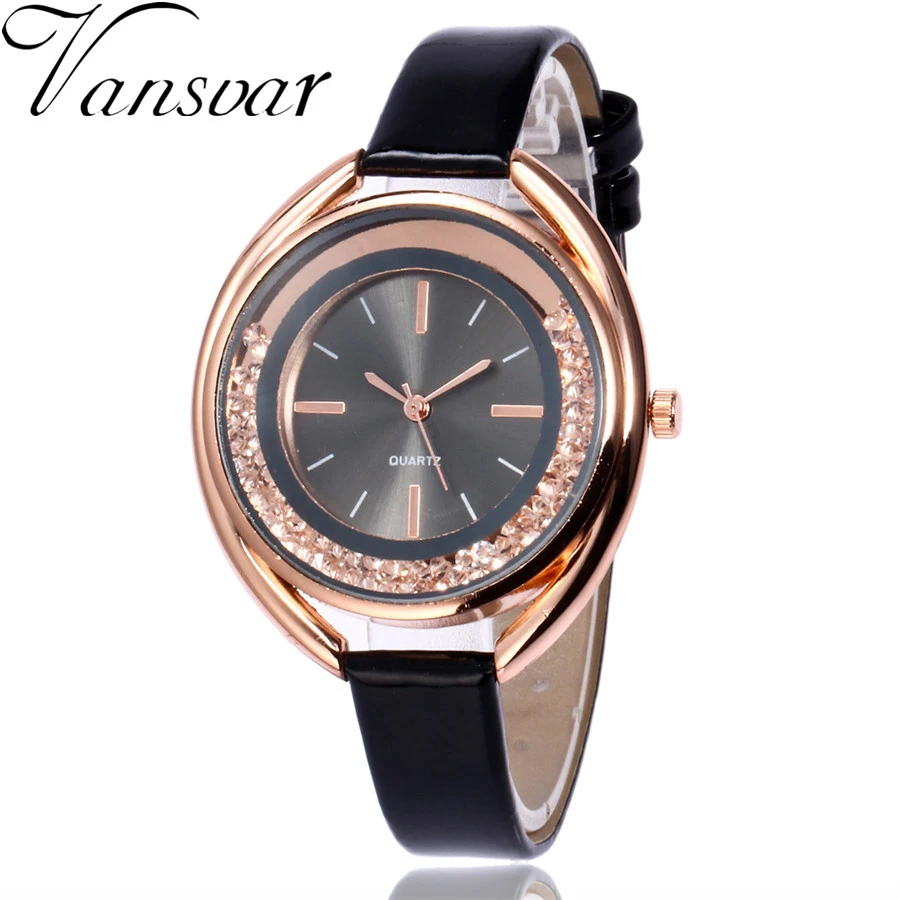 

Vansvar Fashion Rhinestone Women Watches Casual Leather Quartz Watch Vintage Bracelet Clock Watch Gift Relogio Feminino 2111