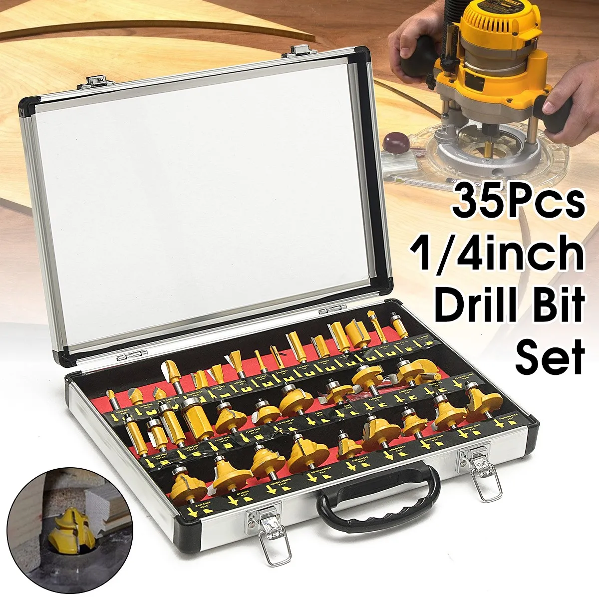 35pcs 1/4 Inch Router Bits Set Shank Tungsten Carbide Tip Router Bit Cutter Set With Aluminium Case For Wood Woodworking Tool 35pcs 1/4 Inch Router Bits Set Shank Tungsten Carbide Tip Router Bit Cutter Set With Aluminium Case For Wood Woodworking Tool
