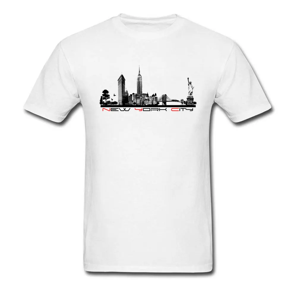 New York City skyline Comics Tops Tees Short Sleeve for Men 100% Cotton Summer Crewneck Tshirts Gift Tee Shirt Faddish New York City skyline white