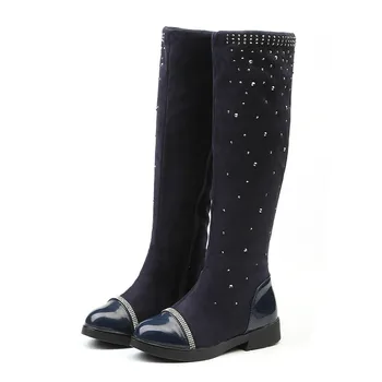 

Big Girls Autumn Boots Over Knee High Princess Black Boots with Rhinestones Fashion Botas 2017 New High Winter Boots Size 26-37