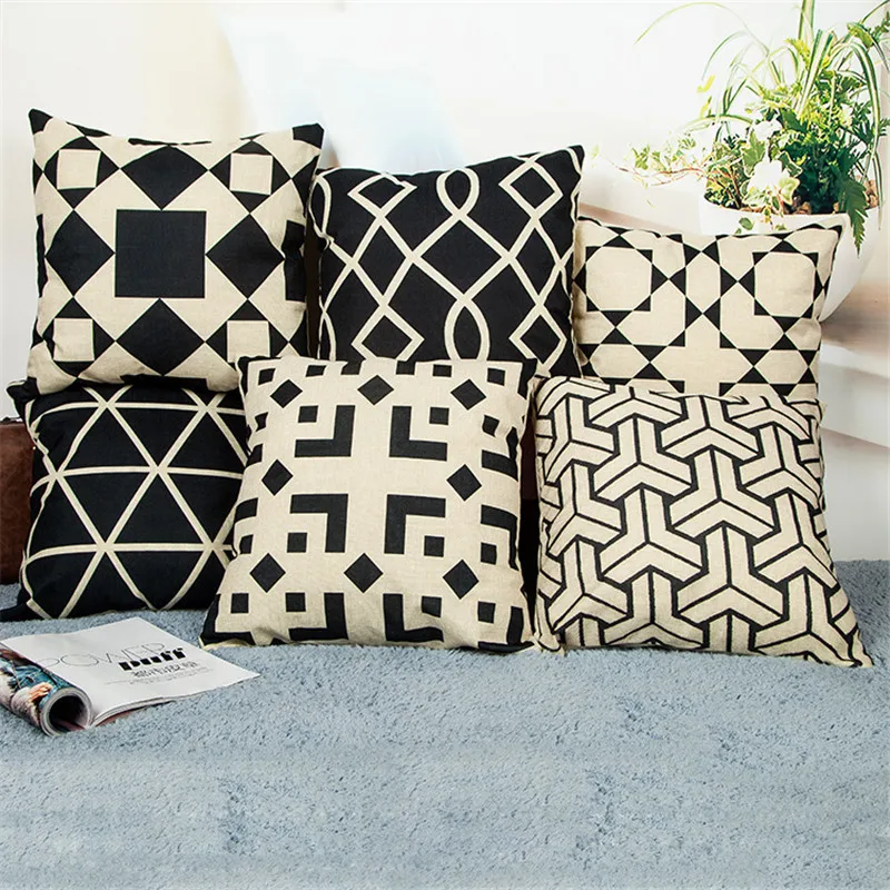 Factory Direct Black And White Simple Nordic Pillowcase Office Sofa Cushions Sets of Linen Car Pillowcases Wholesale | Дом и сад