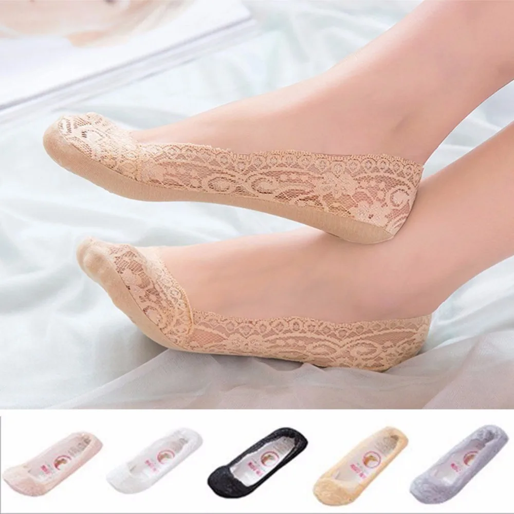 

New Fashion Womens Cotton Lace Antiskid Invisible Liner Socks Elastic Comfy Female Summer Spring Ankle Boat Low Cut Short Socks