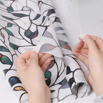 

Colorful Leaf Static Cling Decorative Stained Glass Window Film Privacy Films Textured Window stickers Length 100cm Width 92cm