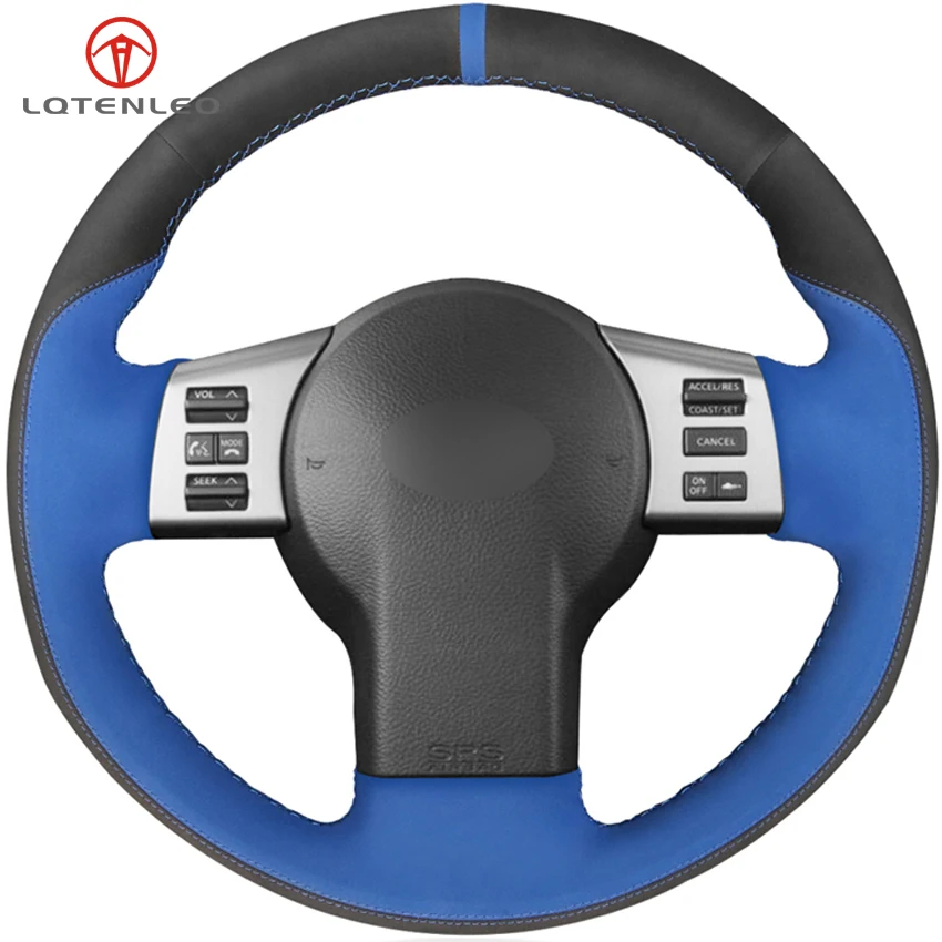 

LQTENLEO Black Blue Suede DIY Hand-stitched Car Steering Wheel Cover For Infiniti FX FX35 FX45 2003-2008 Nissan 350Z 2003-2009