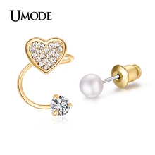 UMODE Brand Trendy Ear Cuff Gold Color Simulated Pear CZ Rhinestones Heart Shaped Cuff Earrings For