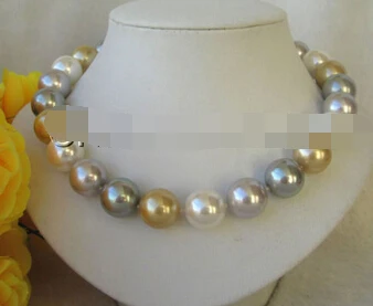 

ddh002111 Beautiful 18" 16mm perfect round 4 mix color south sea shell pearl necklace