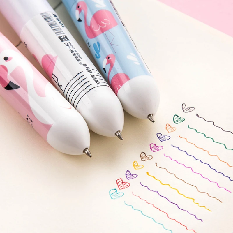 Мультфильм Розовый фламинго 10 в 1 разноцветные шариковая ручка push Тип ручка канцелярские принадлежности Школьные принадлежности Ручки школьные принадлежности