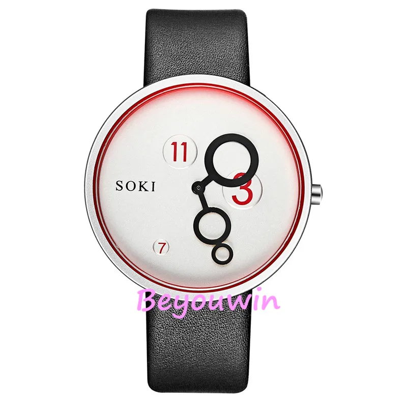 black silver white 100 шт./лот модные soki специальные проигрыватели циферблат Мужские часы с кожаным ремешком обёрточная бумага кварцевые повседневное часы для мальчика друг опт - Цвет: black silver white